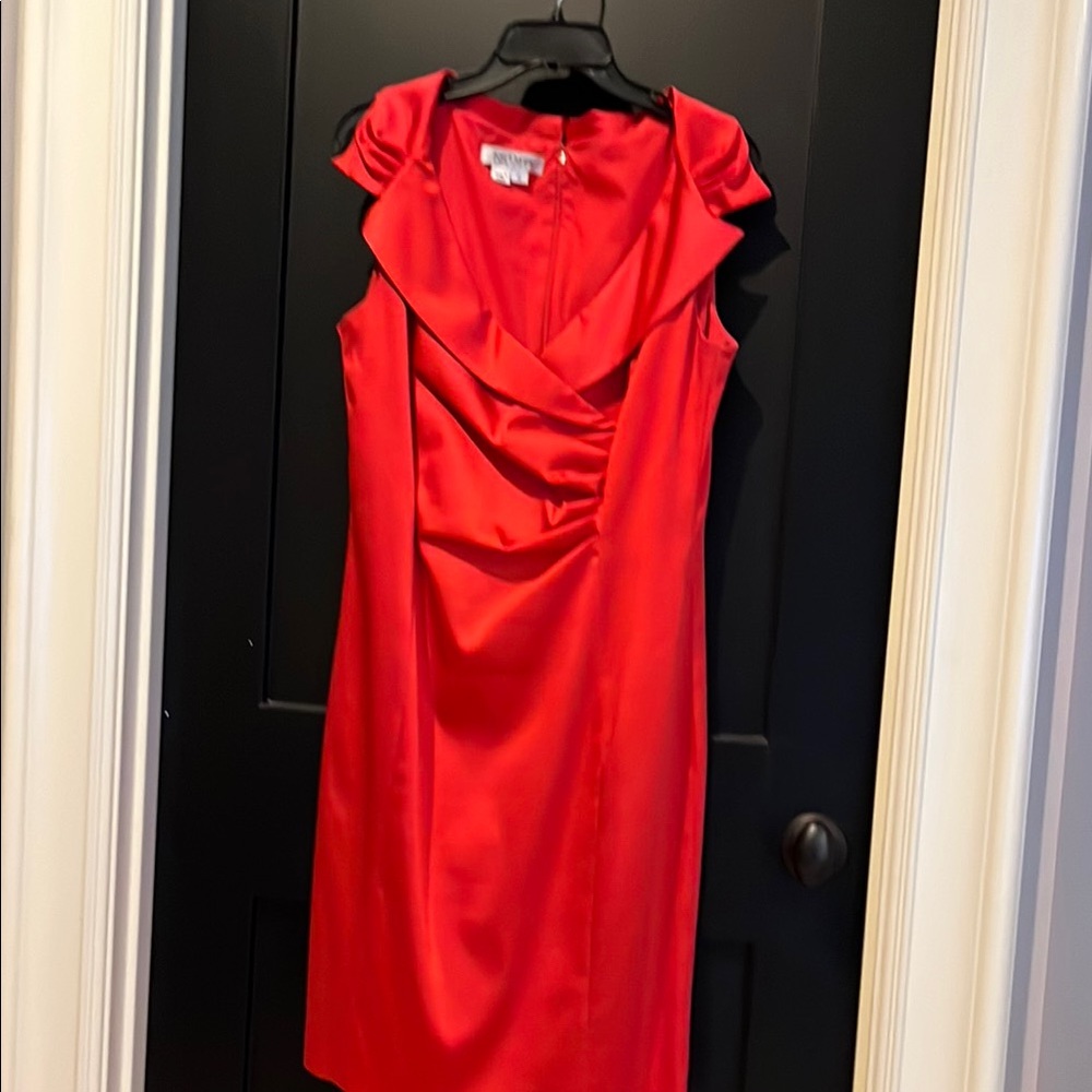 Kay Unger Red Asymmetrical Ruched Midi Dress